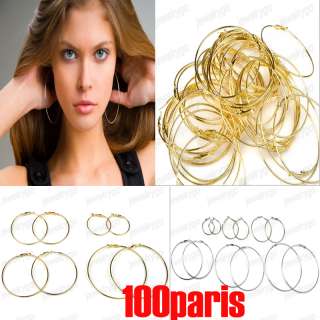   Lots 100pairs 2color mix size Basketball Wives Big Round Hoop Earrings