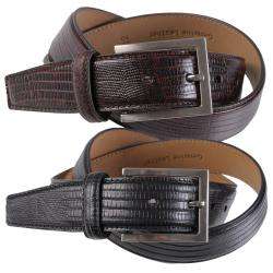 Joseph Abboud Mens Topstitched Croc Print Genuine Leather Belt 