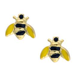 Gold over Silver Black and Yellow Bee Earrings  