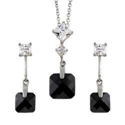 Sterling Silver Black Necklace and Earring Set  Overstock