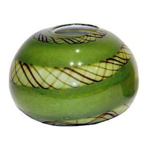  Green Hand Blown Glass Bubble Vase with Brown Lines 