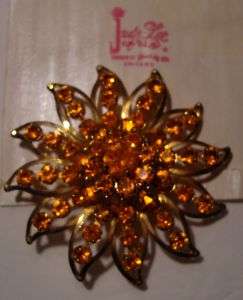 NEW Vintage Judy Lee Jewels Sunburst Pin Brooch Crystal  