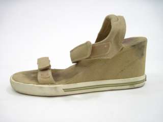 KORS MICHAEL KORS Tan Canvas Wedges Sandals Shoes  