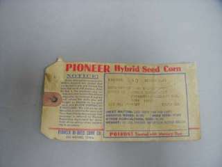1943 PIONEER SEED CORN SACK TAG PLANTER PLATE SETTINGS  
