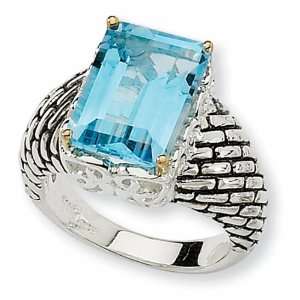  Sterling Silver and 14k 9.48ct Sky Blue Topaz Ring 
