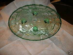 BEAUTIFUL LIME GREEN CARNIVAL GLASS FRUIT BOWL VINTAGE  