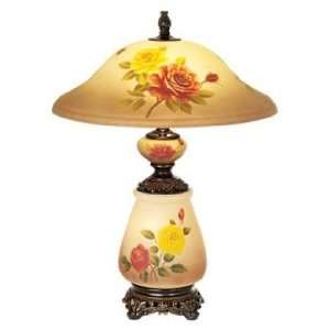  Rose Floral Painted Glass Table Lamp with Night Light 