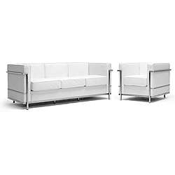 LC White Leather Sofa & Chair Set  Overstock