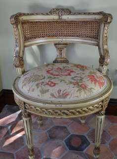 French Boudoir Chair Tapestry Distressed Cream Finish  