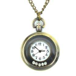 Goldtone Cubic Zirconia Pocket Clock Necklace  