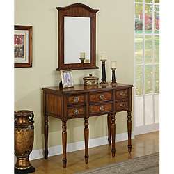 Cherry Veneer 6 drawer Console Table  Overstock