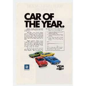  1971 Chevy Chevrolet Vega Car Of The Year Print Ad (5188 