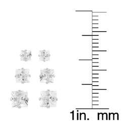 Sterling Silver CZ Princess Cut Stud Earring Set (3 Pair)  Overstock 