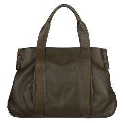Tods Dark Green Leather Tote Bag  