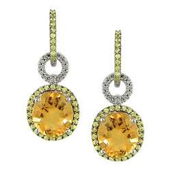 14k Gold 1/10ctw Diamond Citrine and Yellow Sapphire Earrings 