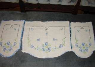 Vtg/Antique 3 Piece Blue/White Cross Stitch? Vanity Linen Set  