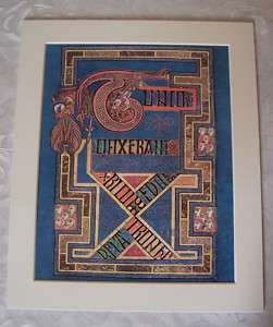 IRISH CELTIC BOOK OF KELLS MOUNTED PRINT 10 X 12  