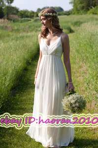 chaming white sexy beach slim V neck wedding Dress Bridal Gown 4 6 8 