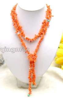   Super 52 inch Orange branch coral necklace and 8 mm white pearl 5185