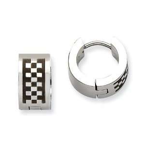  Stainless Steel Checkerboard Pattern Hinged Hoop Earrings 