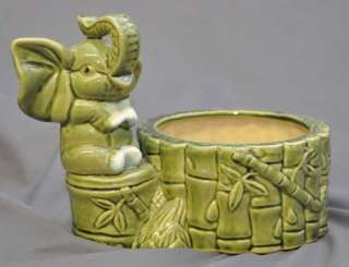 Vintage Elephant & Bamboo Planter Jade Ceramic Japan  