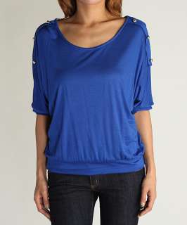   Button Detail DOLMAN Jersey TOP Stylish 3/4 Sleeve Banded Tee  