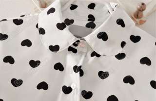   Womens Love Pattern Long Sleeve Chiffon Blouse Two Size M,L White