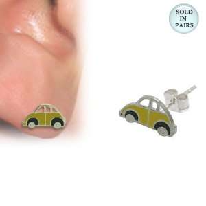   Sterling Silver Volkswagen Bug Ear Studs in Yellow & Black Jewelry