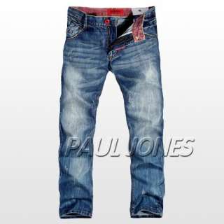 PJ Mens slim Comfort Cotton Straight Jeans Casual trousers pants Blue 