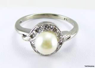 PEARL & DIAMOND Fashion RING   14K White GOLD Modern  