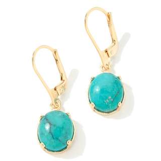   Cabochon Turquoise Gemstone Drop Earrings 14K Yellow Gold Clad Silver