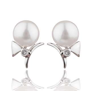 18K White Gold 7.5mm Akoya Pearl Diamond Stud Earrings  