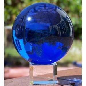  Crystal Meditation ball globe 80 mm, blue, free stand 