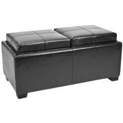 Broadway Double Tray Black Leather Storage Ottoman  Overstock