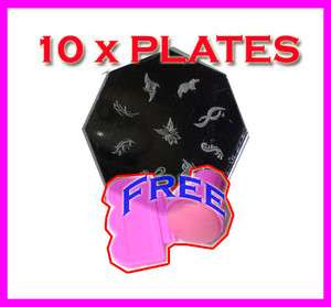 10 x Nail Art Stamp Stamping Image Template Plate & Free Gift  