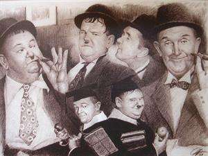 Laurel and Hardy Sketch Charcoal Pencil Drawing WU124  