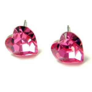    Pink Swarovski Crystal Heart Stud Earrings Fashion Jewelry Jewelry
