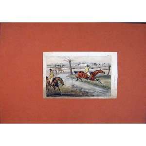 C1837 Horse Rider Chase Hunting Color Art Fine Print 