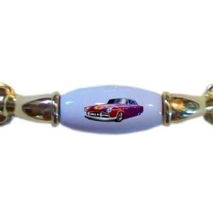  Purple Flames Hot Rod Car BRASS DRAWER Pull Handle