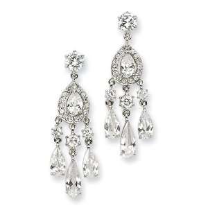  Sterling Silver CZ Dangle Post Earrings: Jewelry