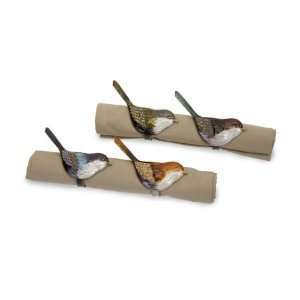  Set of 4 Jeweled Bird Design Pewter Napkin Holder Rings 