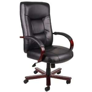  Boss Executive Leather High Back Chair W/ Mahogany 