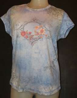 Xcit USA Womens M Blue Artsy Boho Print Top Shirt  