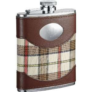    Plaid & Leather 6oz Hip Flask with Free Engraving