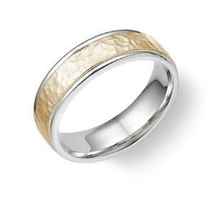  Platinum and 18K Gold Hammered Wedding Band Jewelry