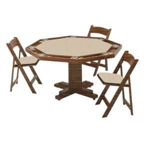 Kestell 52 Pedestal Base Fruitwood Oak Poker Table with Ivory Vinyl 
