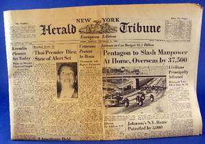   New York Herald Tribune European Edition Newspaper JFK Pentagon  