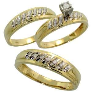 14k Yellow Gold Trio 3 Piece His (5mm) & Hers (5mm; 5mm) Wedding Band 