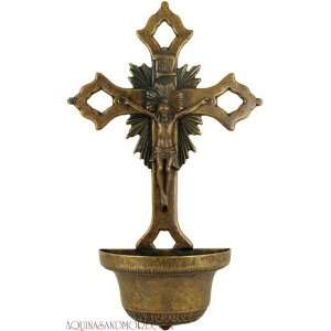 Crucifixion Holy Water Font in Antique Brass  Kitchen 
