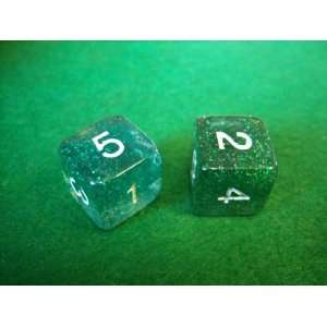  Glitter Green and White 6 Sided Dice: Toys & Games